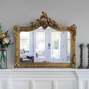 Espejos dorados de resina tallada de madera para decoración de pared, cristal de decoración artística de estilo francés antiguo