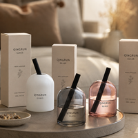 Bouteille de parfum en verre teinté rond OEM avec bâtonnets diffuseurs pour chambre, salon, cadeau de mariage, présentoir de vente au détail