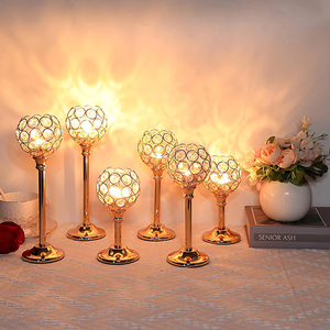 Dropship Rustic-Style Crystal Metal <strong>Tealight</strong> Candlestick Tall Crystal Votive Candle <strong>Holders</strong> Bling Bowl Candelabras for Wedding - Product Image 2