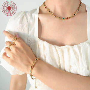 Luxury Fine Gold Plated Stainless Steel Link Jewelry for Women Trendy Cubic Zircon Chokers Necklaces Colorful <b>Charm</b> Weddings - Product Image 5