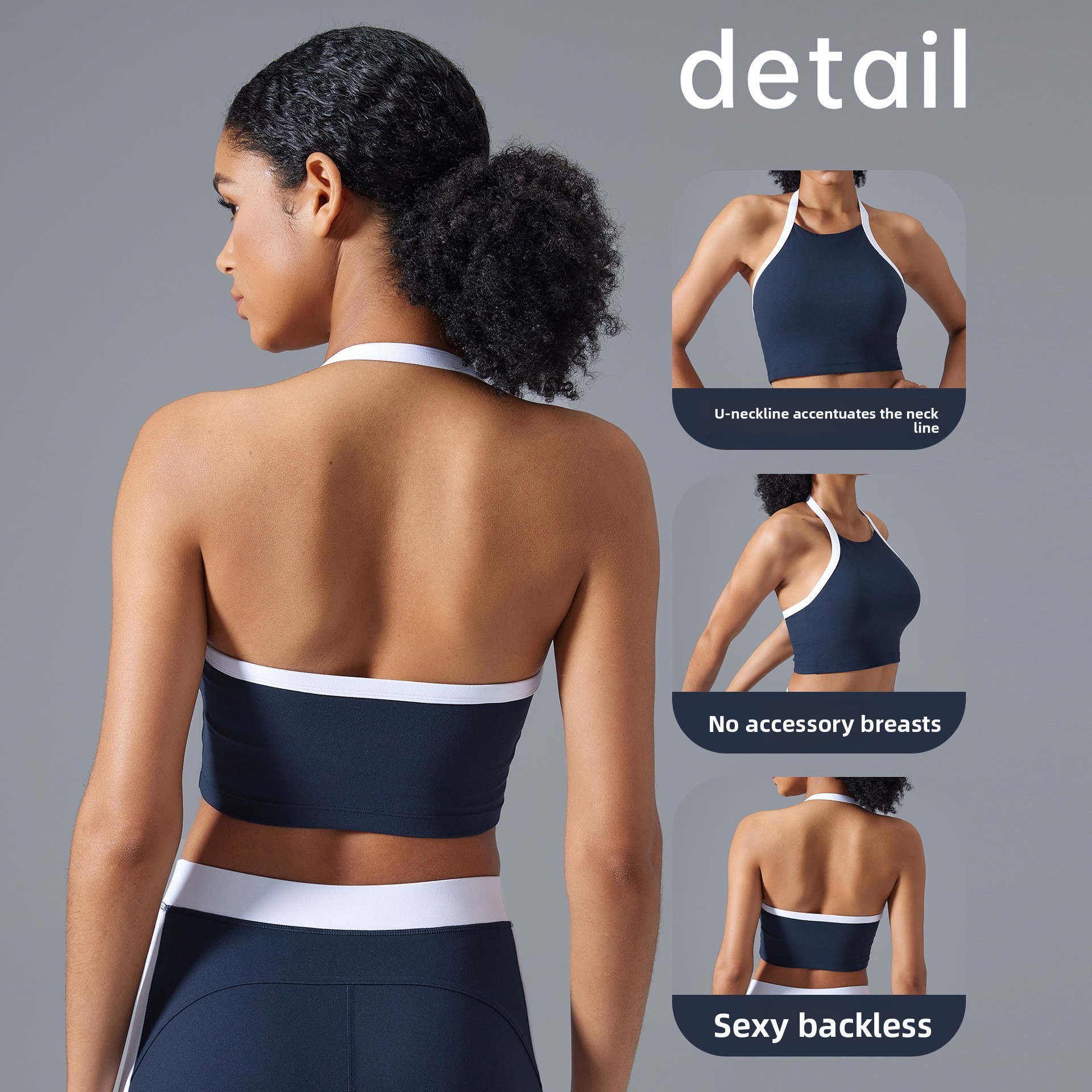 New Gather High Support Shockproof Spandex/Nylon Running Fitness Yoga Bra Removable Pads Backless Fashion Hanging Neck Women