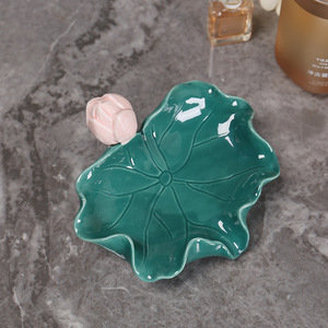 Lotus Soap Dish Ceramic Leaf Shape Self Drain For Bathroom Home Decor - Product Image 3
