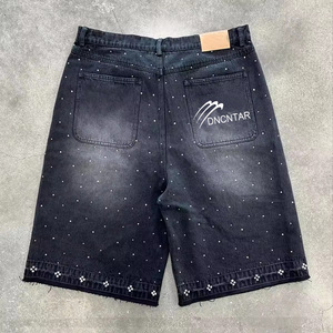 Y2k Custom Distressed Vintage Acid Wash All Over Print Rhinestone Straight <strong>Leg</strong> Jorts <strong>Jeans</strong> Baggy <strong>Men</strong> Denim <strong>Men's</strong> <strong>Jeans</strong> <strong>Shorts</strong> - Product Image 2