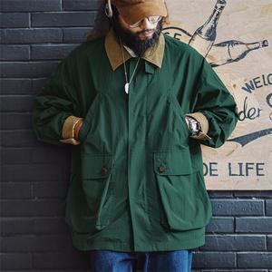 Veste de chasse rétro américaine multi-poches pour homme Maden Workwear, col contrasté ample, trench-coat mi-long (automne) - Product Image 1