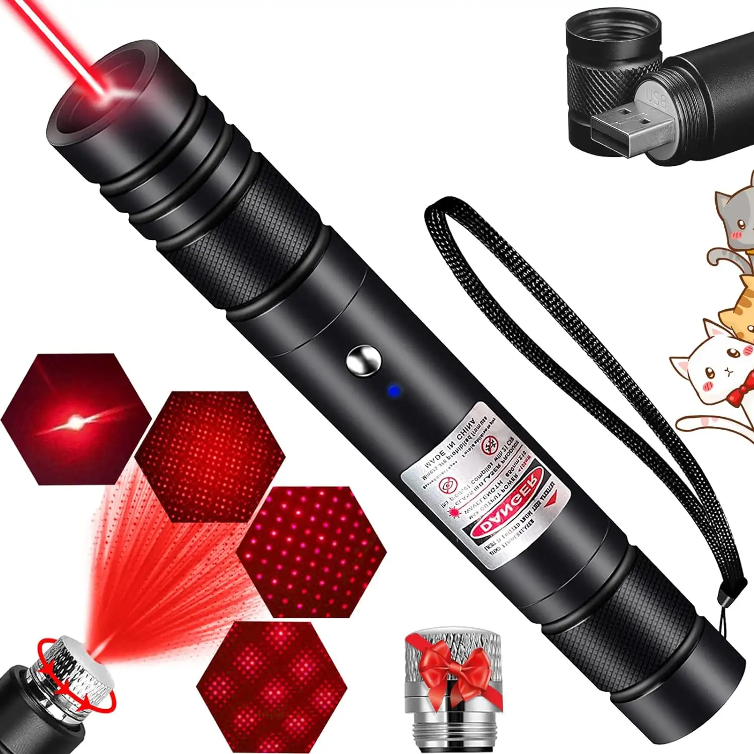 Indicatore laser rosso ad alta potenza e forte indicatore di luce laser a lunga distanza adatto per giocattoli per cani e gatti ricaricabili