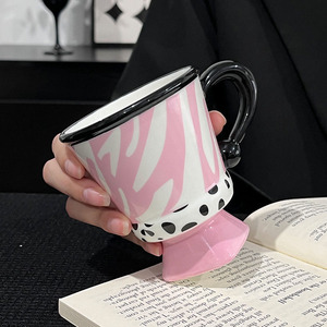 Creative High Footed Ceramic Coffee Cup Nordic Colorful Striped Tea <b>Mug</b> - Product Image 3