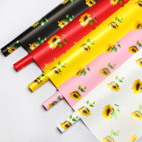 Papier d'emballage floral de luxe imperméable à l'eau, motif tournesol imprimé, feuilles de bouquet floral en papier PE, matériel d'emballage cadeau et artisanal