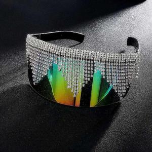 Lunettes de soleil tendance 2020, vente chaude, UV400, surdimensionnées, avec strass, verres monobloc, pour femmes - Product Image 3