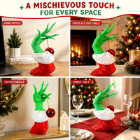 Décoration murale style Grinch avec ornement boule rouge, monstre vert à suspendre, décorations festives pour Noël et fêtes à la maison