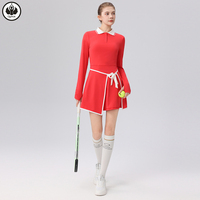 Gaun Tenis QUMOR Bernapas, Elastis Empat Arah, Ramah Lingkungan, Lengan Panjang, Slim Fit, Pakaian Golf, Sport Bandage Tie, Gaun Padel Wanita
