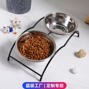 Bols pour animaux de compagnie en acier inoxydable, double distributeur surélevé pour chats et chiens, avec support pour bols de nourriture et d'eau - Product Image 4