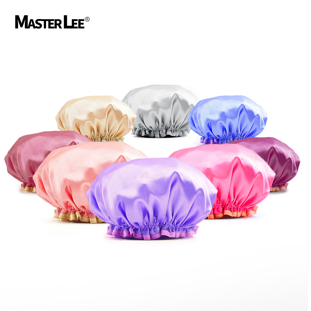 Водонепроницаемая шапка для душа, Высококачественная атласная двойная шапка для ванны, многоцветная шапка для душа с эластичным ремешком