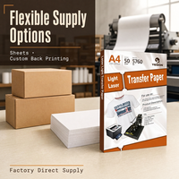 Papier de transfert laser personnalisé OEM pour tissus légers, format A3 A4, tissu mélangé coton, vente en gros, commande en gros d'usine, personnalisé