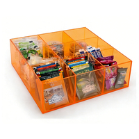 Boîte de rangement carrée en acrylique bleu translucide sur mesure avec couvercle, 9 compartiments, pour sachets de thé, collations et dosettes de café