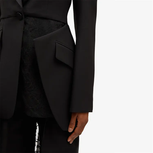 Ropa personalizada Fabricación Otoño Primavera Alta Calidad <span class=keywords><strong>Cascada</strong></span> Encaje Chaqueta de lana Hombros recortados Elegante Mujeres blazer <span class=keywords><strong>Vestido</strong></span> - Product Image 5
