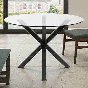 <span class=keywords><strong>Table</strong></span> à manger en verre <span class=keywords><strong>ARGO</strong></span> de style nordique moderne et luxueux, ronde ou rectangulaire, avec base noire pour cuisine, salon, hôtel, appartement, café - Product Image 4