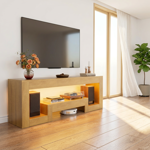 <span class=keywords><strong>Meuble</strong></span> <span class=keywords><strong>TV</strong></span> minimaliste Japandi avec éclairage LED, console multimédia de 54,3 pouces pour téléviseurs de 45 à 65 pouces, salon, chambre à coucher - Product Image 1