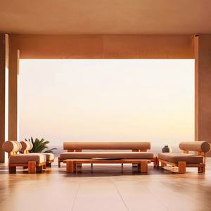 Ensemble de canapés de jardin en bois massif style Wabi Sabi, résistant à l'eau, pour villas, maisons d'hôtes et hôtels - Product Image 3