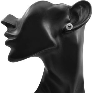 Ornaatis Boucles d'oreilles Halo en diamant noir 2,60 carats, taille ronde, or blanc 10 carats, fermoir à vis, pour femme - Product Image 3