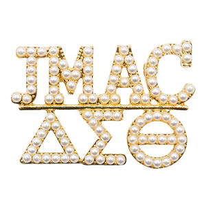 Lujo 18K chapado en oro tono hermandad Delta Jackson MS Alumnae capítulo diseño perla cubierta griego DST JMAC símbolo broche Pin - Product Image 1