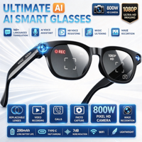 Lunettes intelligentes IA de haute qualité avec caméra 8MP, enregistrement vidéo, traduction IA en temps réel, appels Wi-Fi et Bluetooth, lunettes de soleil intelligentes