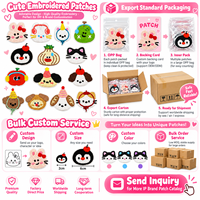 Patch brodé thermocollant et à coudre en gros, motifs animaux Kawaii (chat, chien, lapin, pingouin, chapeau de fête, ours, écouteurs)