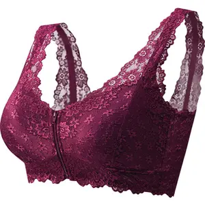 1840 New Lace Front Buckle Zip Bra Without Rims Full Cup Gathered Underwear On the Support Side to Receive Sleep Bra