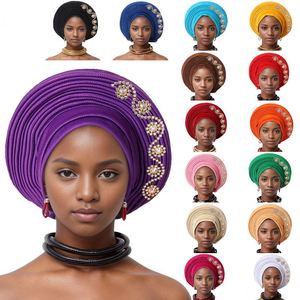 Vente en gros Nouveauté 2024 : Turban pour fille avec strass, Magnifiques chapeaux turban africains ornés de pierres, Foulard de mariage de luxe pour femme - Product Image 2