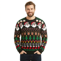 Suéter de punto para hombre FNJIA, jersey navideño con diseño de Papá Noel y renos, jersey feo de Navidad, ropa de punto para hombre, top cálido para las fiestas de invierno