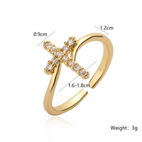 Mode croix anneaux réglable plaqué or foi bijoux femmes Bling Zircon croix anneau chrétien