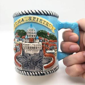 Tasse à café en céramique peinte à la main, accessoire de voyage, pour les cérémonies, le parthenion, herbes grises, 3D, 6 pièces - Product Image 1