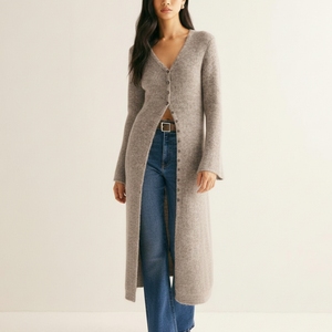 <span class=keywords><strong>Abito</strong></span> Cardigan <span class=keywords><strong>Midi</strong></span> in Maglia a Coste <span class=keywords><strong>con</strong></span> Scollo a V e <span class=keywords><strong>Spacco</strong></span> Personalizzato per Donna 2026 - Product Image 1