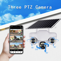Caméra de surveillance extérieure résidentielle V380PRO 12MP IP66 8W solaire PTZ à triple objectif, trois écrans, 4G WiFi