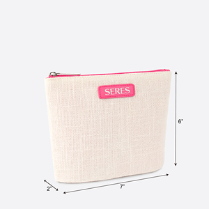 Pochette cosmétique légère en lin texturé, toucher lin, fermeture éclair, style naturel, multi-usages, cadeau promotionnel 7x6x2 - Product Image 1