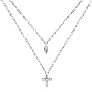 Dylam Trendy Minimalist Design Women 925 Sterling Silver Fine Jewelry Diamond 5A Zirconia <b>Cross</b> Pendant Layer Necklace - Product Image 1