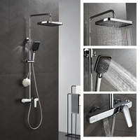 Ensemble de douche mural de luxe moderne en laiton à trois fonctions avec barre coulissante et pommeau pluie en céramique