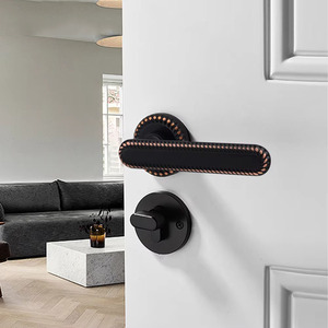Juego de Manijas de Puerta de Aleación de Zinc con Acabado Níquel Cepillado para Puertas Interiores, Mecanismo de Seguridad Simétrico con Palancas - Product Image 1