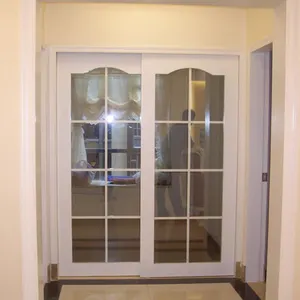Pintu kaca geser besar plastik PVC anti-maling, desain grafis Tiongkok pintu kayu kustom dengan kaca dorong dan tarik