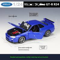WELLY 1:24 Nissan Skyline GT-R R34 Modèle de voiture en alliage moulé sous pression avec portes et capot ouvrables pour collectionneurs, véhicules, jouets cadeaux