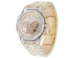 Lujoso reloj de pulsera de diamantes de marca premium para hombre Impresionante Ventana de esfera de diamante Baguette completamente helado hecha de vidrio - Product Image 2