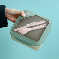 Lonchera Escolar Térmica a Prueba de Fugas con Juego de Cuchara y Tenedor, Lonchera Bento con Cubiertos para Niños