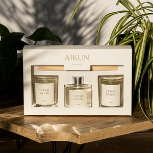 AIKUN Fabricant – Coffret Cadeau Luxe Personnalisé avec Diffuseur à Bâtonnets en Verre et Bougie Parfumée pour la Maison, la Chambre, l'Hôtel, et les Mariages - Product Image 1