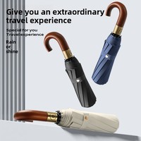 Nouveau parapluie haut de gamme pour homme, à ouverture manuelle, avec manche en bois courbé, protection solaire, idéal comme cadeau d'affaires, armature en fer et tissu anti-choc