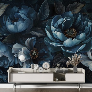 Màu xanh đậm hoa mẫu đơn nền bức tranh tường giấy tường cho tường - Product Image 3