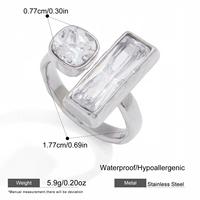 Bague ajustable personnalisée en acier inoxydable 316L avec deux pierres carrées en CZ, plaquée or 18 carats, bijoux pour femmes