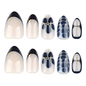 24 <span class=keywords><strong>Uñas</strong></span> Postizas Francesas Negras, <span class=keywords><strong>Diseño</strong></span> Floral Retro Simple, <span class=keywords><strong>Uñas</strong></span> Postizas Cortas con <span class=keywords><strong>Diseño</strong></span> de Almendra, Cobertura Completa, <span class=keywords><strong>Uñas</strong></span> Artificiales a Presión para Dedos - Product Image 5