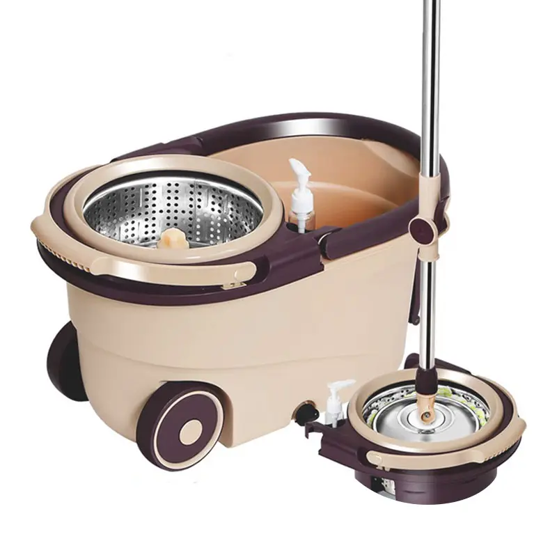 Giratorio de aluminio para suelo de baño, accesorio de limpieza fácil, con mango en seco y húmedo, juego mágico giratorio 360, cubo con ruedas