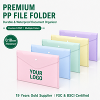 Porte-documents en plastique PP A4 avec logo personnalisé, épaisseur 0,18 mm, imperméable, avec bouton pression, pour l'école et le bureau