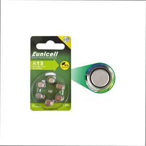 Eunicell 6 PCS A13 1.5V助听器电池尺寸13包装在吸塑卡中