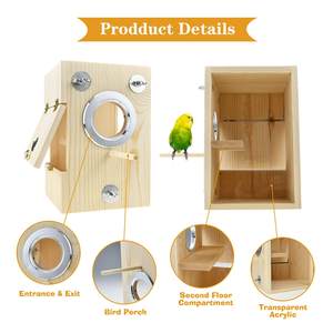 Caja de Cría para Periquitos, Caja de Cría Transparente de Madera y Acrílico para Pinzones, Agapornis, Cockatiels, Periquitos, Conure - Product Image 6